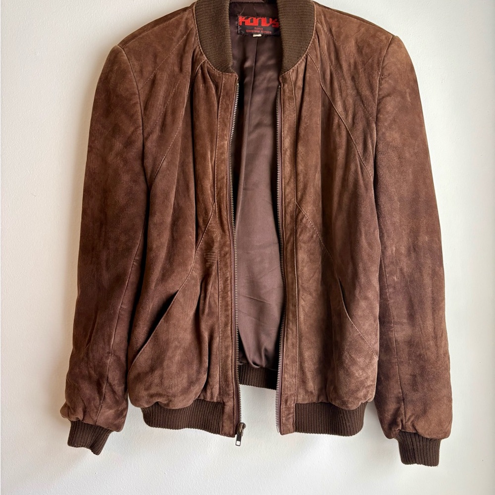 Brown Suede Bomber Jacket - Men's